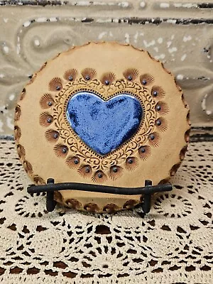 Vintage Nan Groves Pottery Detailed Wall Plaque Painted Blue Heart • $21.50