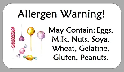 X65 Mini Sweets Allergen Warning Stickers Small Food Allergy Content Labels • £2.70