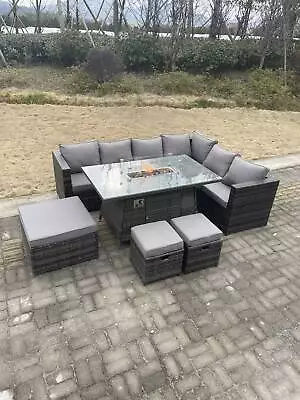 Fimous PE Rattan Garden Furniture Corner Sofa Sets Gas Firepit Dining Table Set • £949