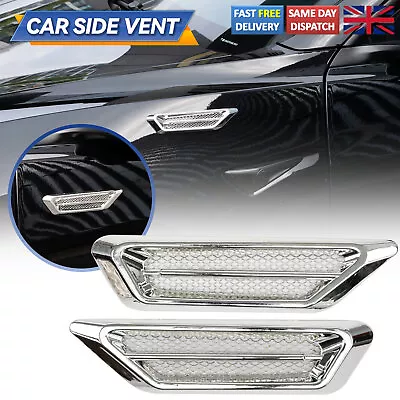 2Pcs Silver Chrome Car Air Flow Fender Side Vent Sticker Trim Accessories Auto • £6.65