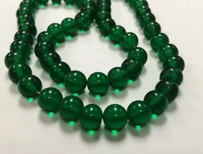 100 VINTAGE JAPAN CHERRY BRAND GLASS EMERALD GREEN 8mm. ROUND LOOSE BEADS 4571L • $7.49