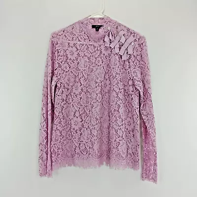 J. Crew Lace Bow Long Sleeve See-Through Blouse Lavender Purple Top Women's Sz 6 • $24.88