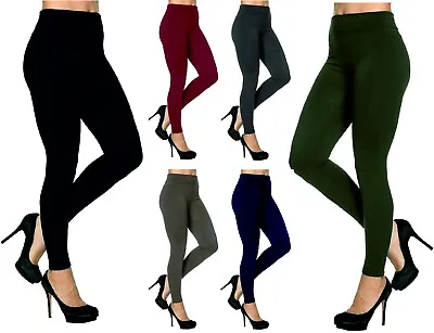 Womens Leggings Ladies FLEECE LINED Black Tummy Control High Waist Size Plain • £4.95