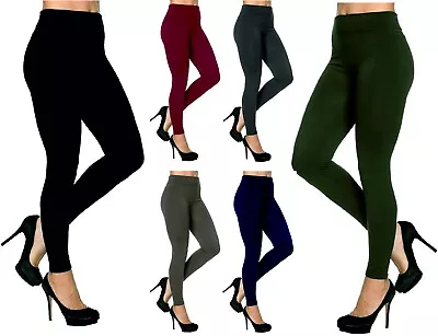 £5.95 • Buy Womens Leggings Ladies LINED Black Tummy Control High Waist Size NEW Plain