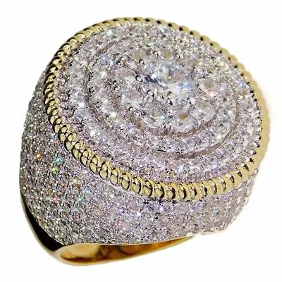 Men's Flower Cluster Ring 20MM 14K Gold Plated 2-Tone Round CZ Micro Pave 7-13 • $39.95