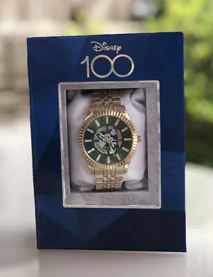 Disney 100 Mickey Mouse Watch Green Face Gold Metal Link Bracelet Heavy Accutime • £25.95