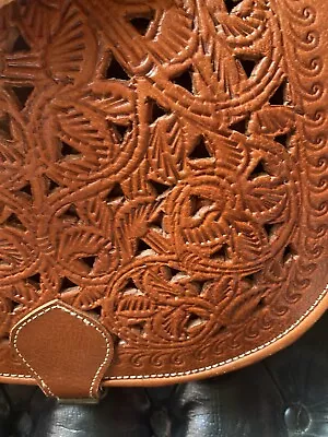 Tan Leather Saddlebag Handbag Lovely Tan Never Used 11 X 10 Inches Carved Detail • £36
