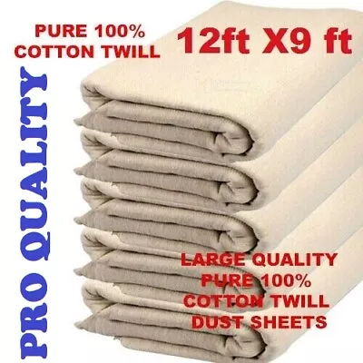 Heavy Duty 12ft X 9ft 100% Cotton Twill Professional Decorating Large Dust Sheet • £9.23