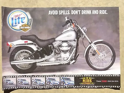 Miller Lite Beer Avoid Spills Don't Drink And Ride Harley 26  X 18  Poster 2001 • $14.99