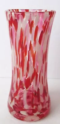 Small Heavy Glass Red & White Swirl Vase Mid Century Modern • $10.99