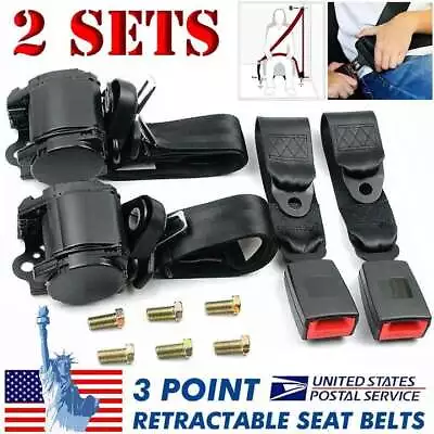 2PCS 3-Point Retractable Adjustable Safety Seat Belt Straps Car Vehicle Belt Kit • $36.93