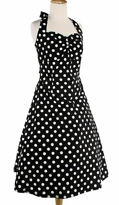 60's Pinup Rockabilly Black And White Polka Dot Halter Dress  • $23.96