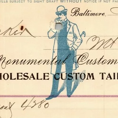 1899 Letterhead Billhead  Monumental Custom Tailors  Baltimore - Ephraim Baker*  • $24.99