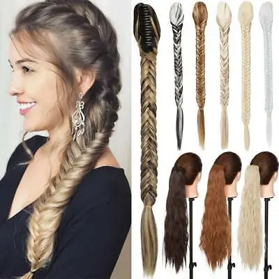 NATURAL Plaited Fishtail Twist Braid Claw On Clip In Ponytail Hair Extensions UK • £12.88