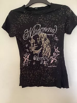 Madonna Black Print T-Shirt With Diamanté Design ( Size XS ) • £3.50