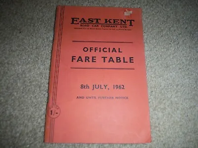 Bus Official Faretables East Kent July 1962. Not Tram Trolleybus. • £12