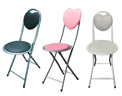 Heart Folding Chair Breakfast Stool Lightweight Soft Padded Seat Black Pink Grey • £14.60