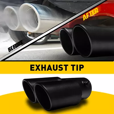 Car Black Rear Dual Exhaust Pipe Tail Muffler Tip Throat Tail Pipe Auto Parts • $19.99