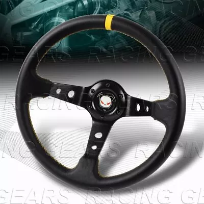 350mm Black Pvc Leather Yellow Stitches 4  Deep Dish Racing Steering Wheel • $42.95