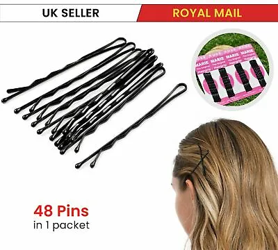 50 Black Bobby Pins Hair Grips Hairdressing Salon Styling Waved Clip Slides • £4.75