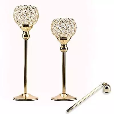 Tall Gold Candle Holders For Table Centerpiece Set Of 2 15  + 13  Bling Candl • $35.01