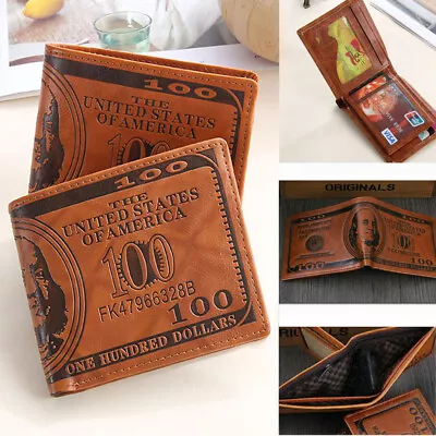 Men's Leather $100 Banknote Double-fold Cash Change Wallet Card Clip Handbag US • $5.89