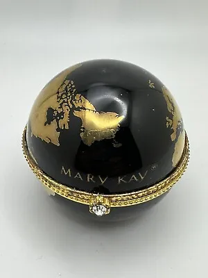 Vintage Mary Kay Trinket Box Globe Shape Metal Gold Black 2”x2  • $12.53