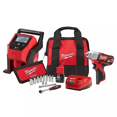 Milwaukee 2463-21RS M12 Cordless Impact Wrench /M23 Inflator & 12PC Socket Set • $179.99