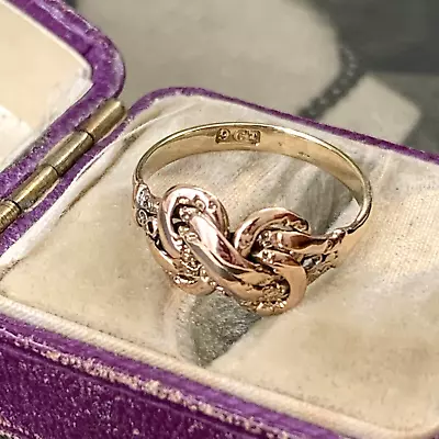 Victorian 9ct Eternal Knot Ring 9k Rose Yellow Gold Snake Serpent Ring Size K • £250.75