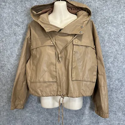 Zara Women's Boho Design Beige Faux Leather Hooded Crop Jacket ML/12-14 (1912) • $45