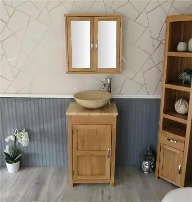 Cloakroom Bathroom Vanity Unit Oak Travertine Stone Wash Stand And Basin 308 • £487.86