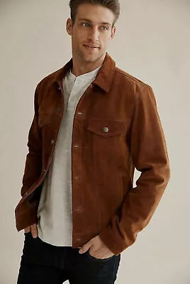 Stylish Shirt Casual Handmade Men's Brown Soft Suede Leaher Shirt Real Lambskin • $210