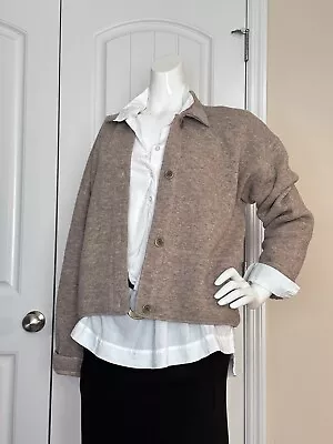 J CREW Boxy Cardigan Sweater Jacket Oatmeal Beige Wool Blend Women's Large READ • $24