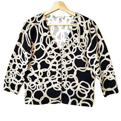 Cabi Womens Size M Knit Geometric Print Cardigan Sweater Button Front 3/4 Sleeve • $17.99