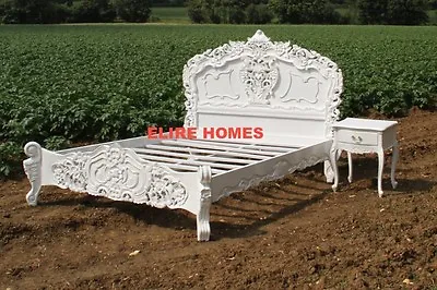 £1399 • Buy BESPOKE Double Or King Size WHITE Black Shabby Cream French ROCOCO Bed Chic Wood