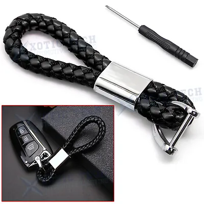 Luxury Black Braided Leather Strap Keychain Ring For Car Key Key Fob • $9.49