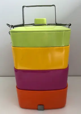 John Lewis 4 Tier Stacking PICNIC TIFFIN STORAGE CANISTERS Melamine Metal Handle • $45