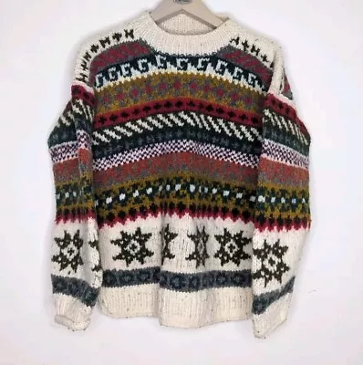 VTG Tejidos Ecuador Pure Wool Incan Fair Isle Sweater (Fits Like Mens Sz Medium) • $44.99