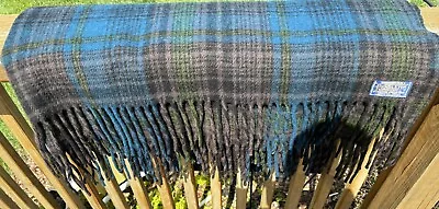 Vintage PENDLETON 100% Virgin WOOL FRINGED Blanket Throw Green/Blue/Brown 52x66 • $50