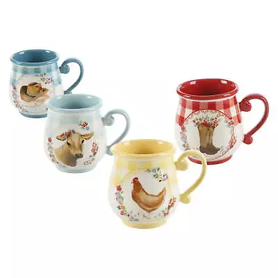 Novelty Gingham Multi-Color Stoneware 16-oz Mugs Set Of 4 • $19.65