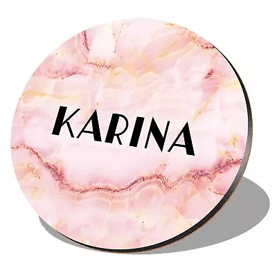 1 X Round Coaster - Name Karina Marble Stone Texture Lettering #277057 • £4.99