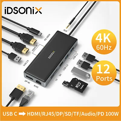 IDSONIX USB C Hub Laptop Docking Station 5/6/8/10/12in-1 TypeC Multiport Adapter • $19.94