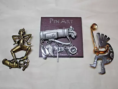 Whimsical Golf Sports Kachina Figural Signed Ultracraft JJ Brooch Jewelry Lot • $8.99