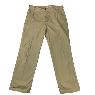 Carhartt Pants Mens 40x34 Khaki Brown Relaxed Fit Rugged Flex Canvas Work Pant • $21.99