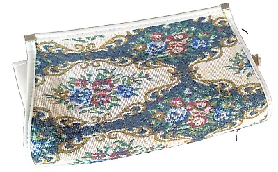 Vintage  Tapestry Needlepoint Clutch Carpet Bag Ivory Floral Cottage Chic NWOT • $12.72