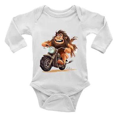 Caveman Biker Baby Grow Vest Bodysuit Motorbike Rider Prehistoric Human Boys L/S • £5.99