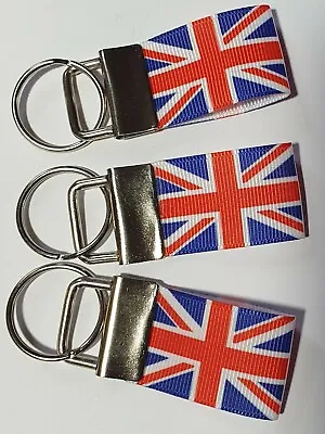 Union Jack Flag British Queens Jubilee Britain Keyring Key Fob Handmade Ribbon • £3.65