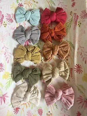 $5.70 • Buy Baby Girl Cable Knit Bow Nylon Headbands Set Of 10 Lot Newborn Stretchy Variety