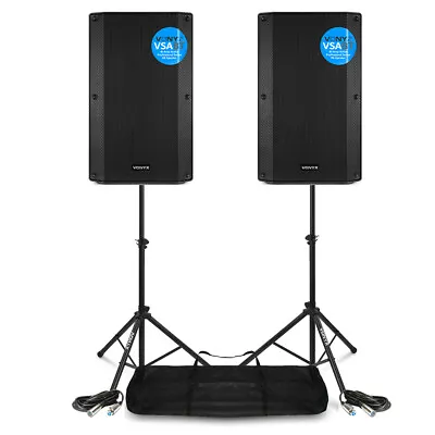 VSA15BT Pair Active PA Speakers Bi-Amp 15  2000w Bluetooth DJ System With Stands • £559