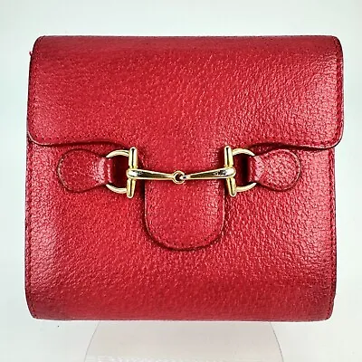 GUCCI Vintage Wallet Purse Horsebit Leather Red Authentic • $98.99